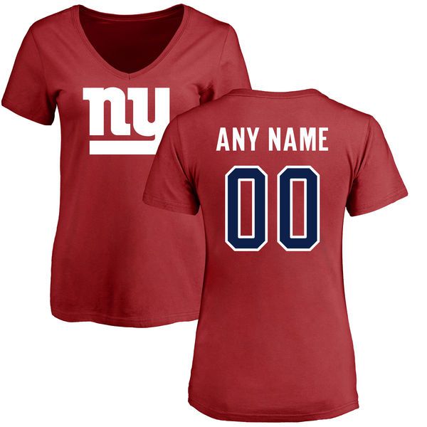 Women New York Giants NFL Pro Line Red Custom Name and Number Logo Slim Fit T-Shirt->nfl t-shirts->Sports Accessory